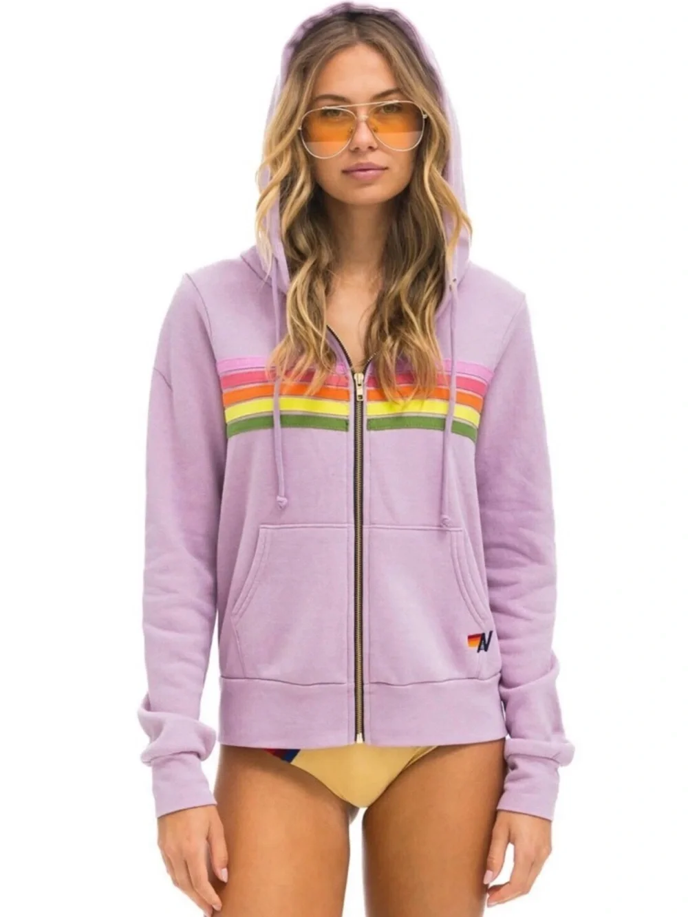 Aviator Nation 5 Stripe Full Zip purple Hoodie,size L - Picture 1 of 6